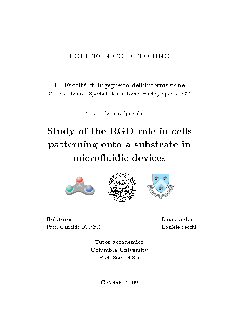Anteprima della tesi: Study of the RGD role in cells patterning onto a substrate in microfluidic devices, Pagina 1