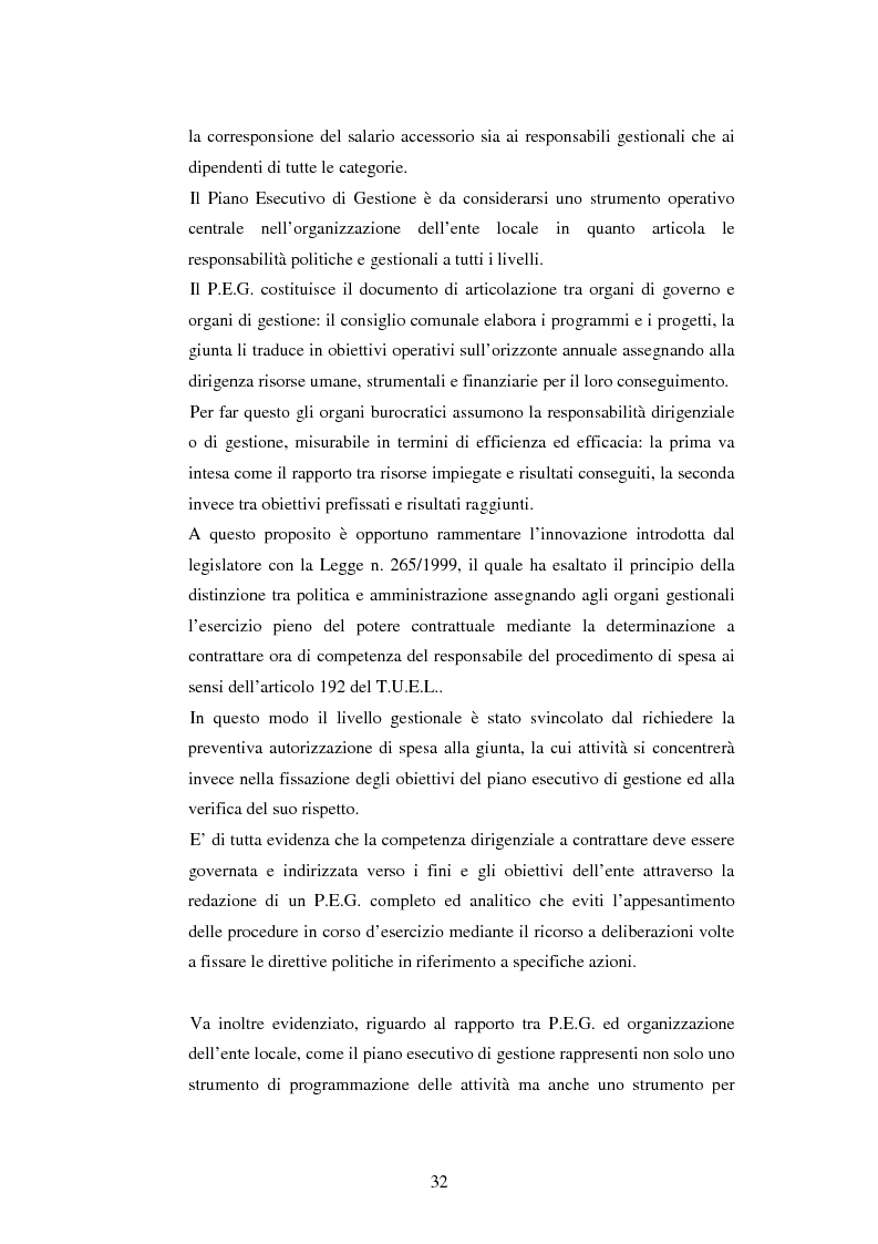 Estratto dalla tesi: Opportunità e limiti dell'introduzione del Piano Esecutivo di Gestione nei Comuni di minori dimensioni