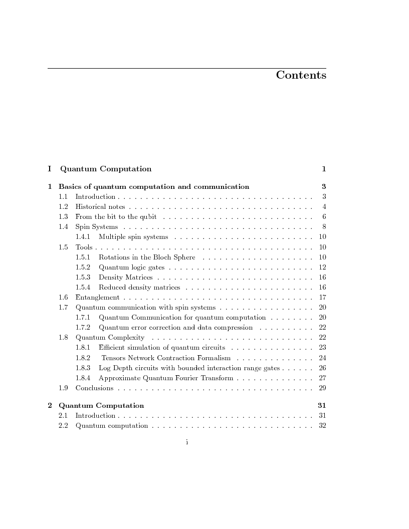 Indice della tesi: Quantum Computation and Communication with Qubit Systems, Pagina 1