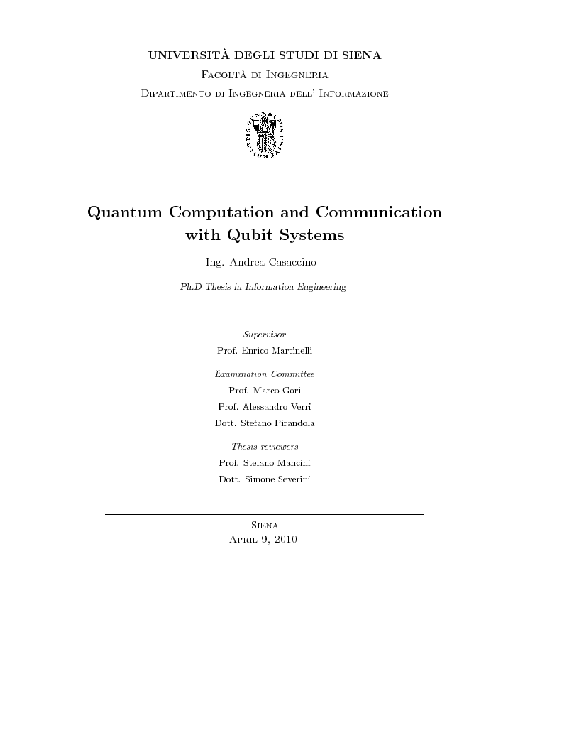 Anteprima della tesi: Quantum Computation and Communication with Qubit Systems, Pagina 1