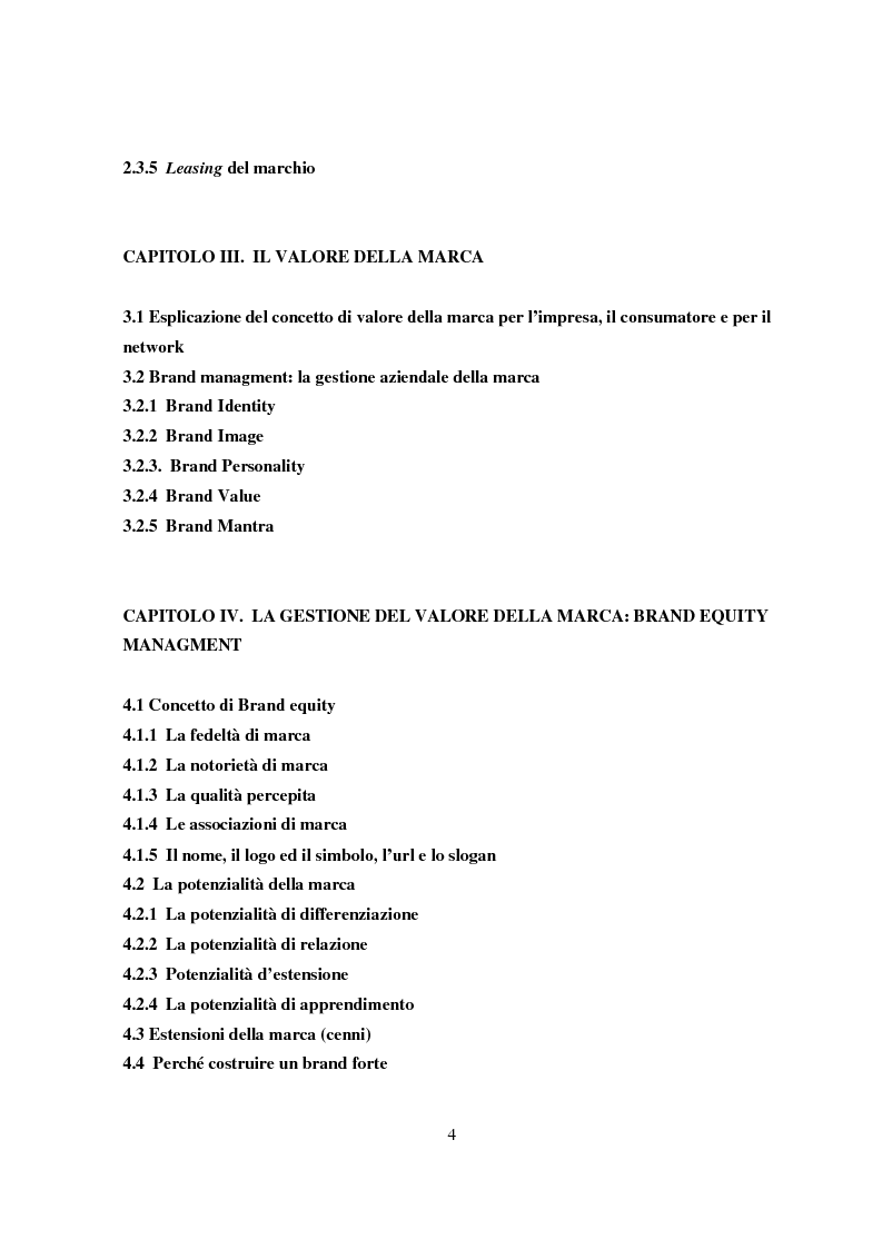 Indice della tesi: La gestione del valore della marca, Pagina 2