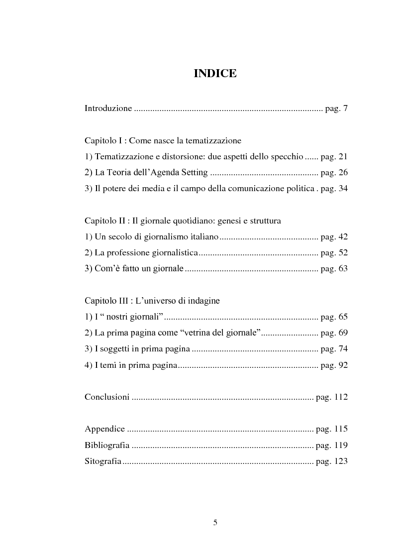 Indice della tesi: Viaggio attraverso la ''sala degli specchi'' dei quotidiani italiani, Pagina 1