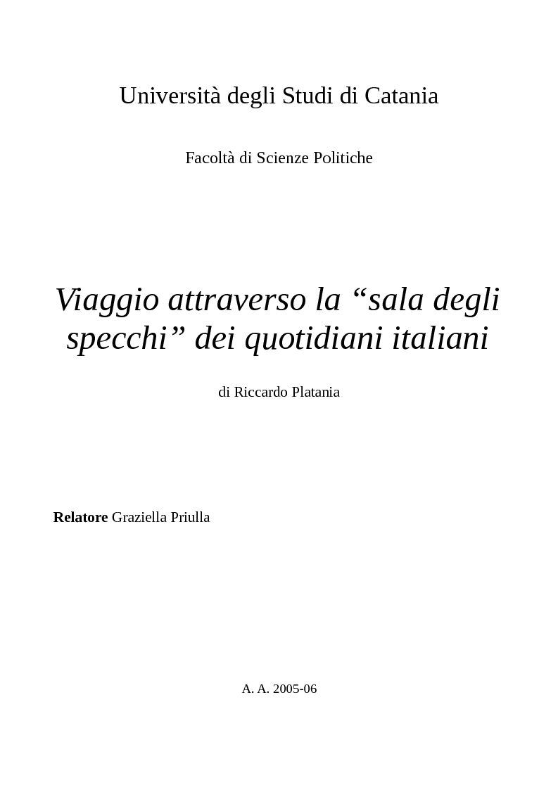 Anteprima della tesi: Viaggio attraverso la ''sala degli specchi'' dei quotidiani italiani, Pagina 1