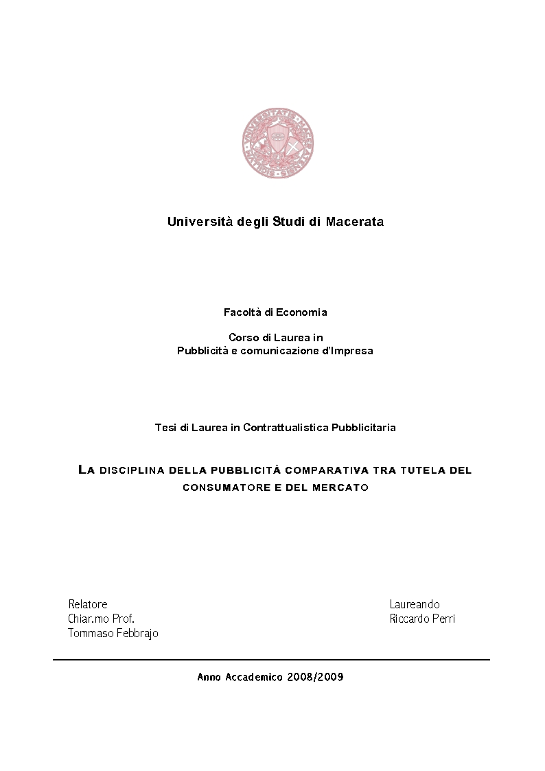 Anteprima della tesi: La disciplina della pubblicità comparativa tra tutela del consumatore e del mercato, Pagina 1
