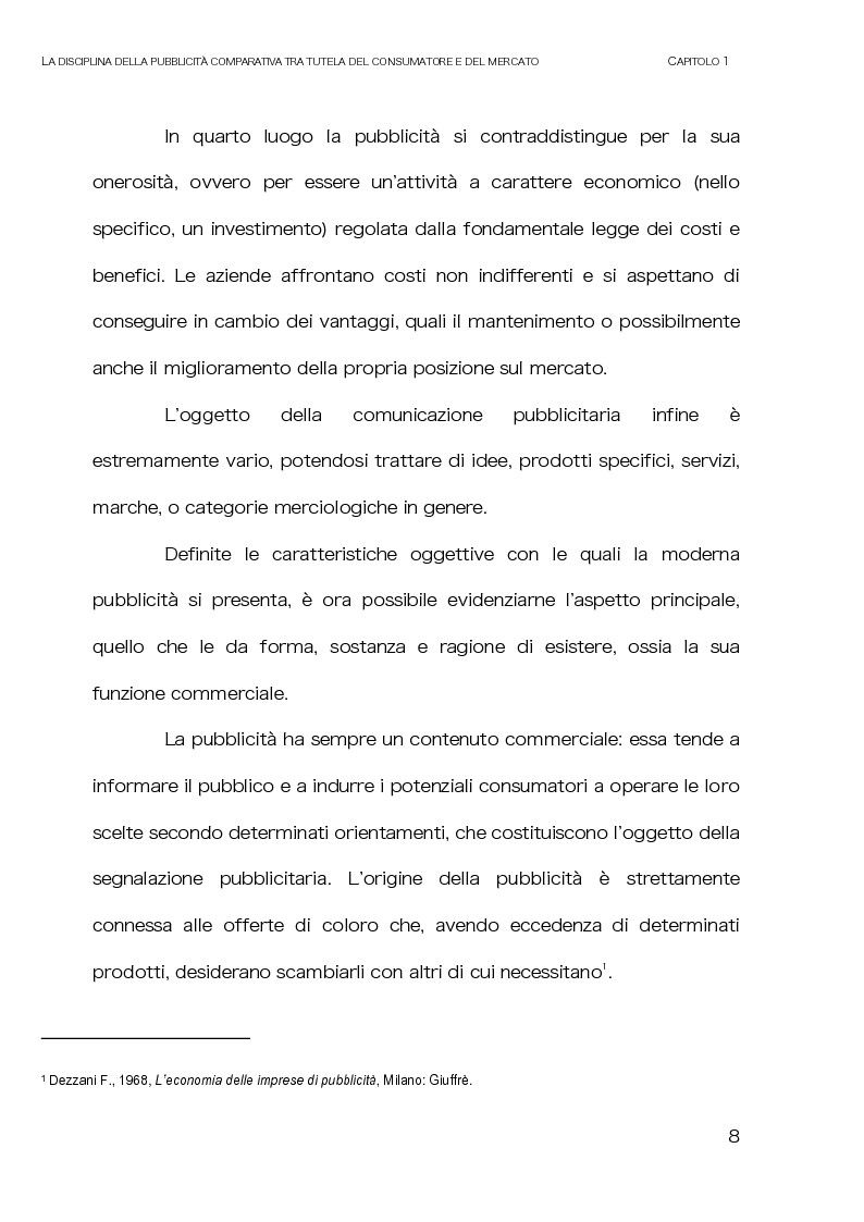 Anteprima della tesi: La disciplina della pubblicità comparativa tra tutela del consumatore e del mercato, Pagina 6
