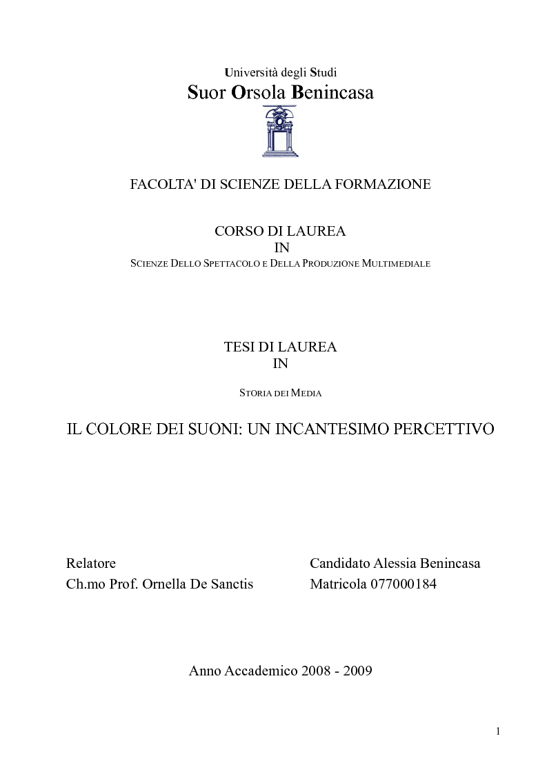 Anteprima della tesi: Il colore dei suoni. Un incantesimo percettivo. , Pagina 1