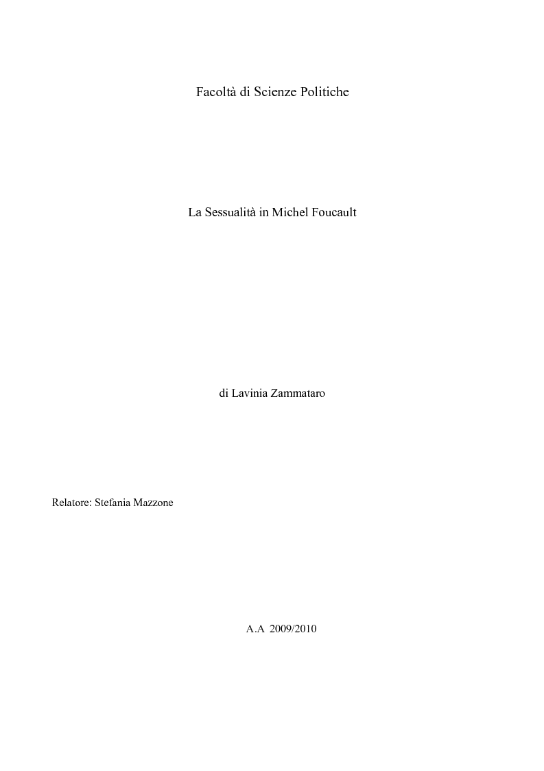 Anteprima della tesi: La sessualità in Michel Foucault, Pagina 1