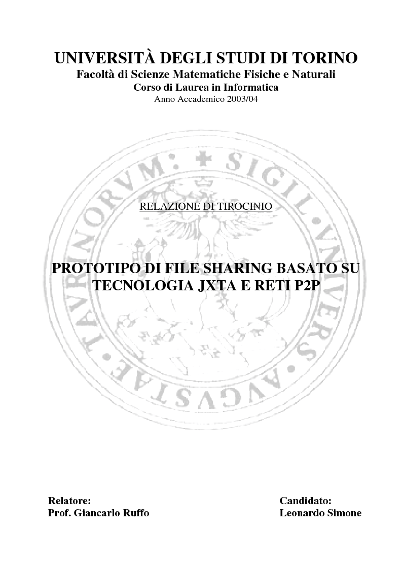 Anteprima della tesi: Prototipo di file sharing basato su tecnologia JXTA e reti Peer-to-Peer, Pagina 1