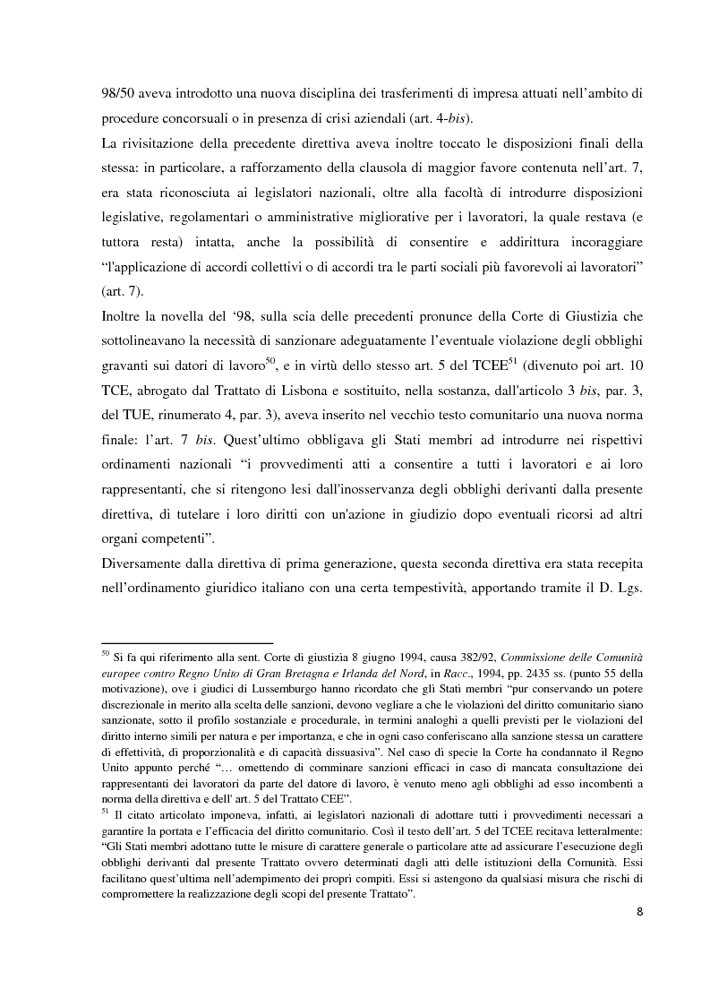 Estratto dalla tesi: La normativa comunitaria sul trasferimento d’impresa e l’apporto interpretativo della Corte di giustizia
