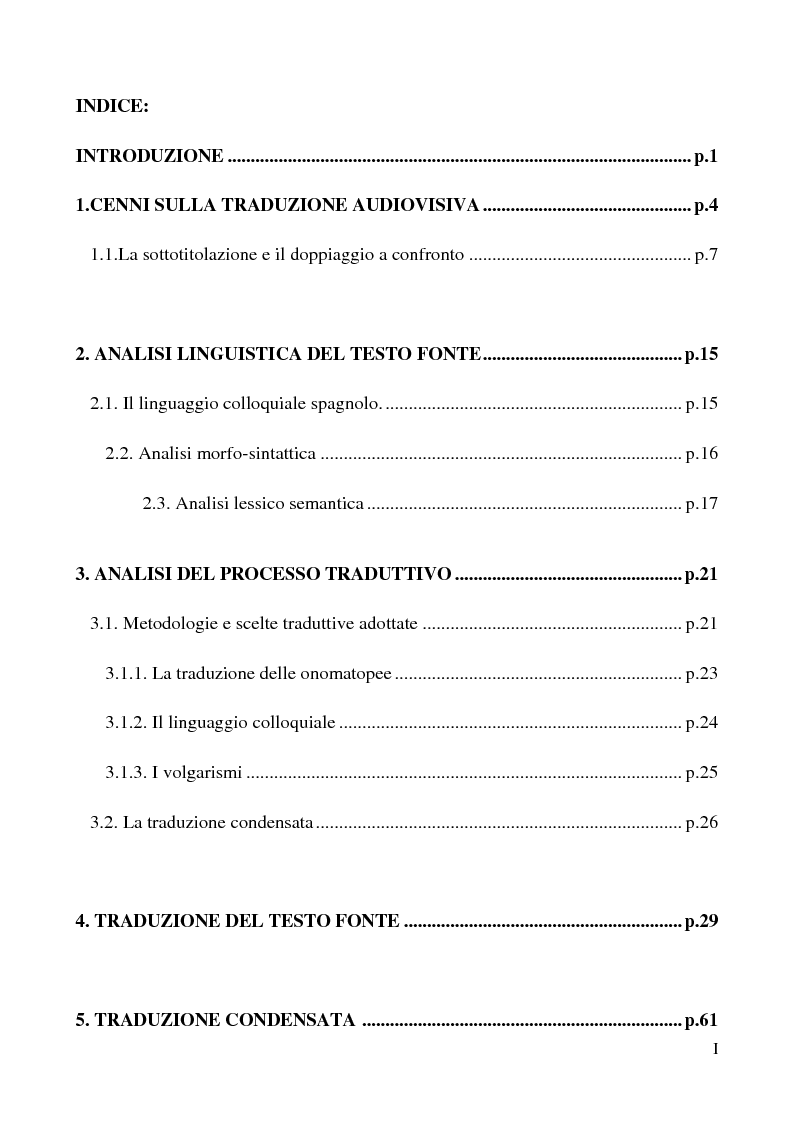 Indice della tesi: Traduzione e sottotitolazione di un episodio della serie televisiva "Aquì no hay quien viva: Erase una de miedo'', Pagina 1
