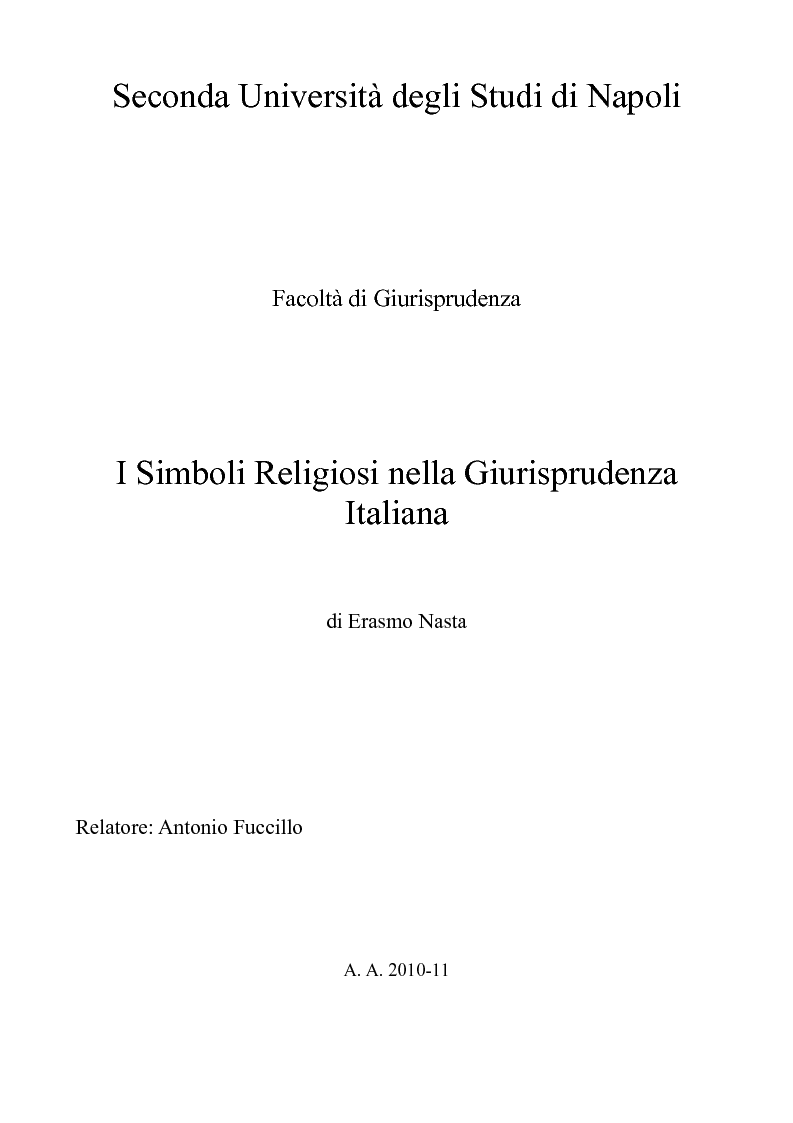 Anteprima della tesi: I Simboli Religiosi nella Giurisprudenza Italiana, Pagina 1