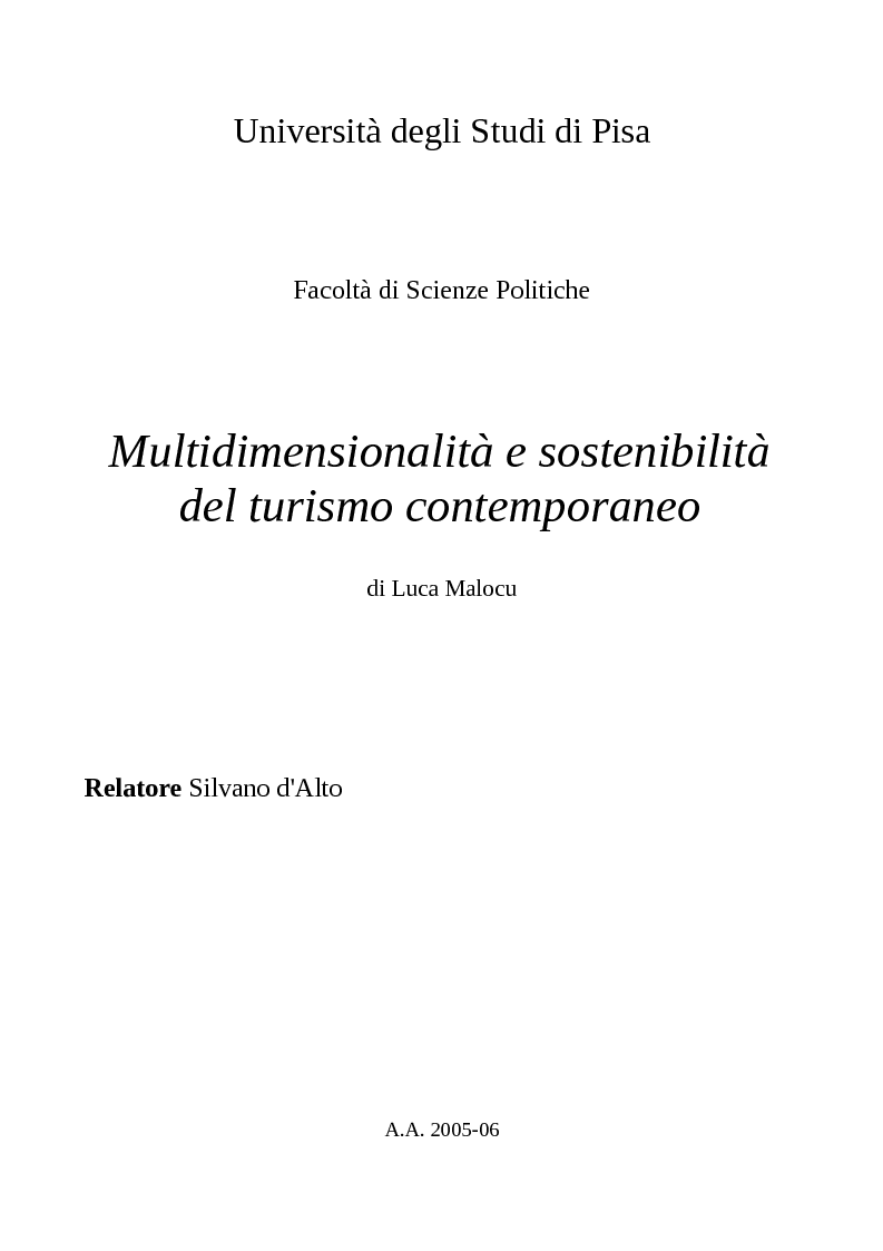 Anteprima della tesi: Multidimensionalità e sostenibilità del turismo contemporaneo, Pagina 1