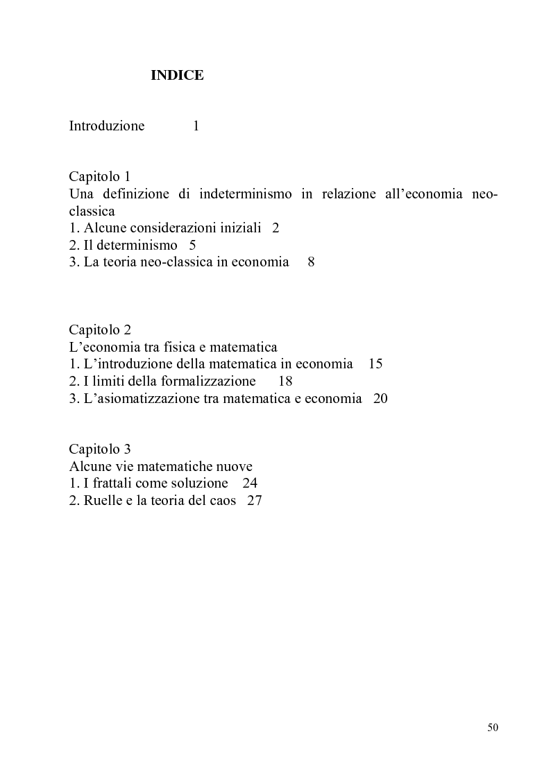 Indice della tesi: Determinismo e incertezza nelle scienze fisiche e sociali, Pagina 1