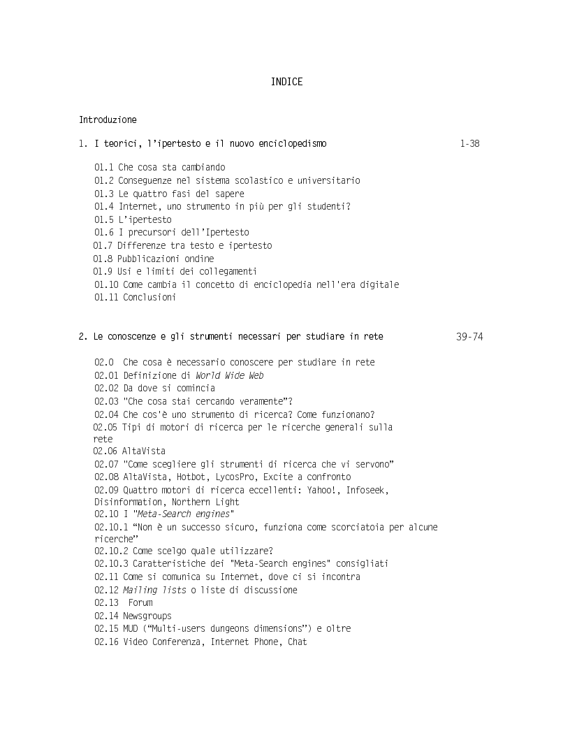 Indice della tesi: Le frontiere dello studio della letteratura inglese in rete, Pagina 1
