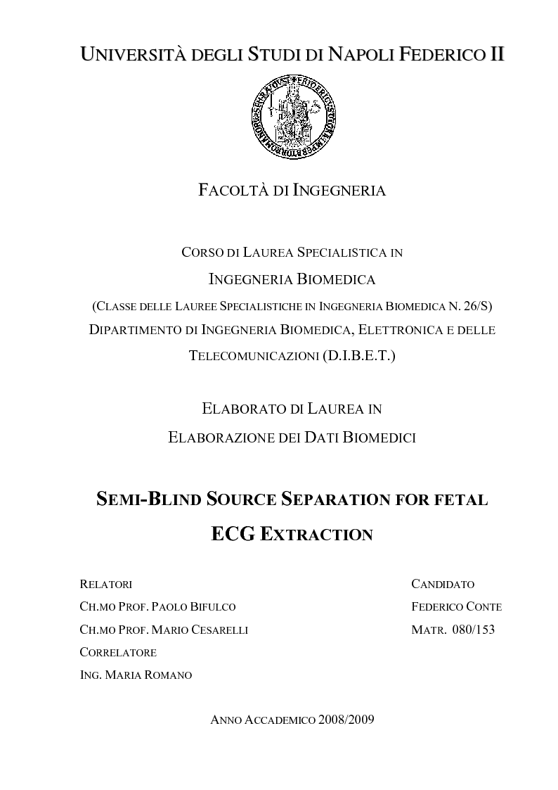 Anteprima della tesi: Semi-Blind Source Separation for fetal ECG extraction, Pagina 1