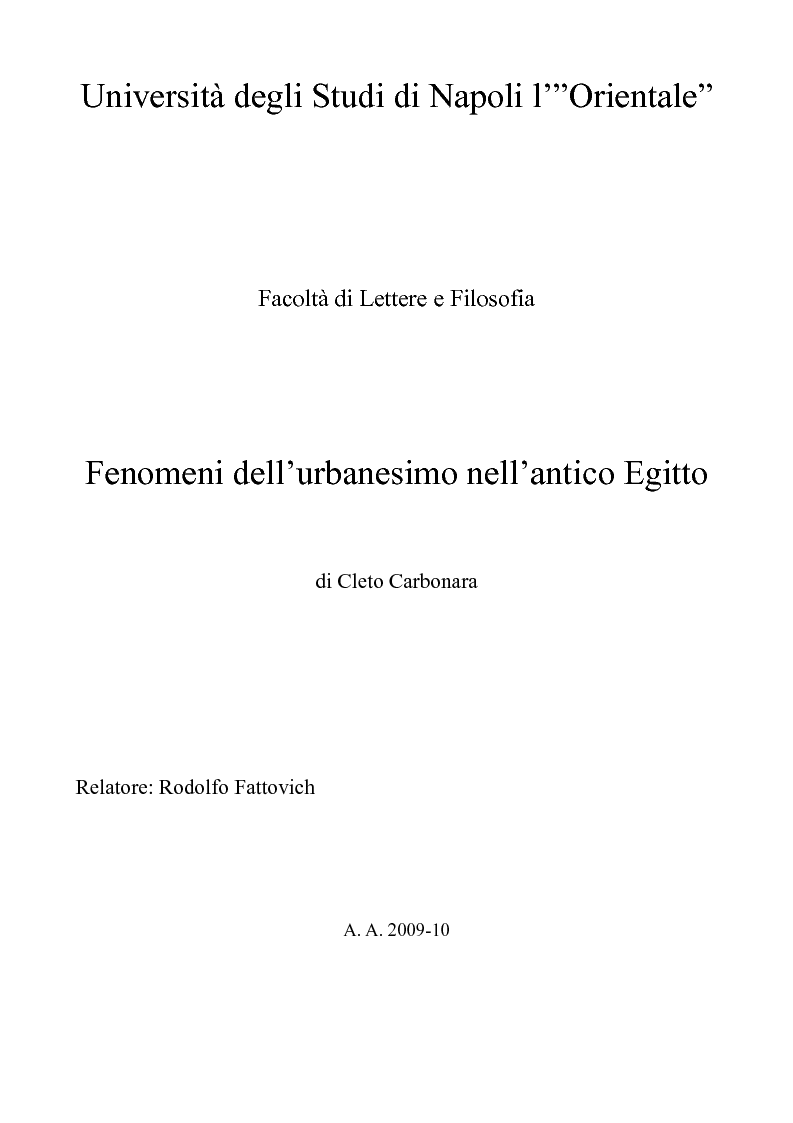 Anteprima della tesi: Fenomeni dell’urbanesimo nell’antico Egitto, Pagina 1