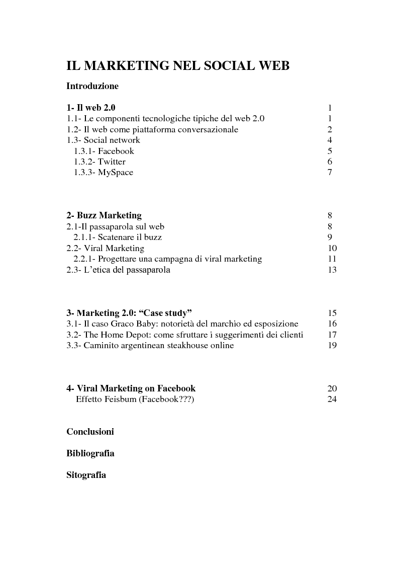 Indice della tesi: Il marketing nel social web, Pagina 1
