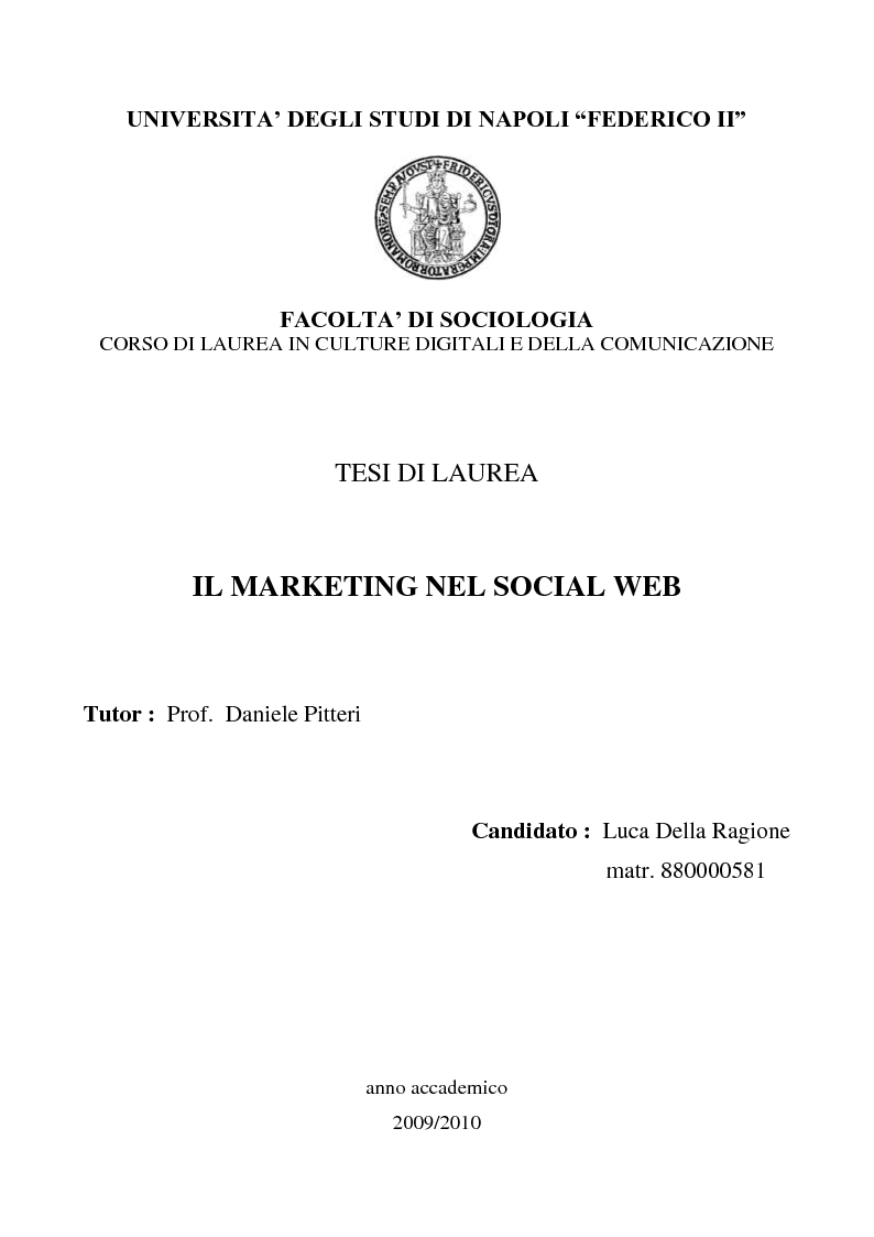 Anteprima della tesi: Il marketing nel social web, Pagina 1