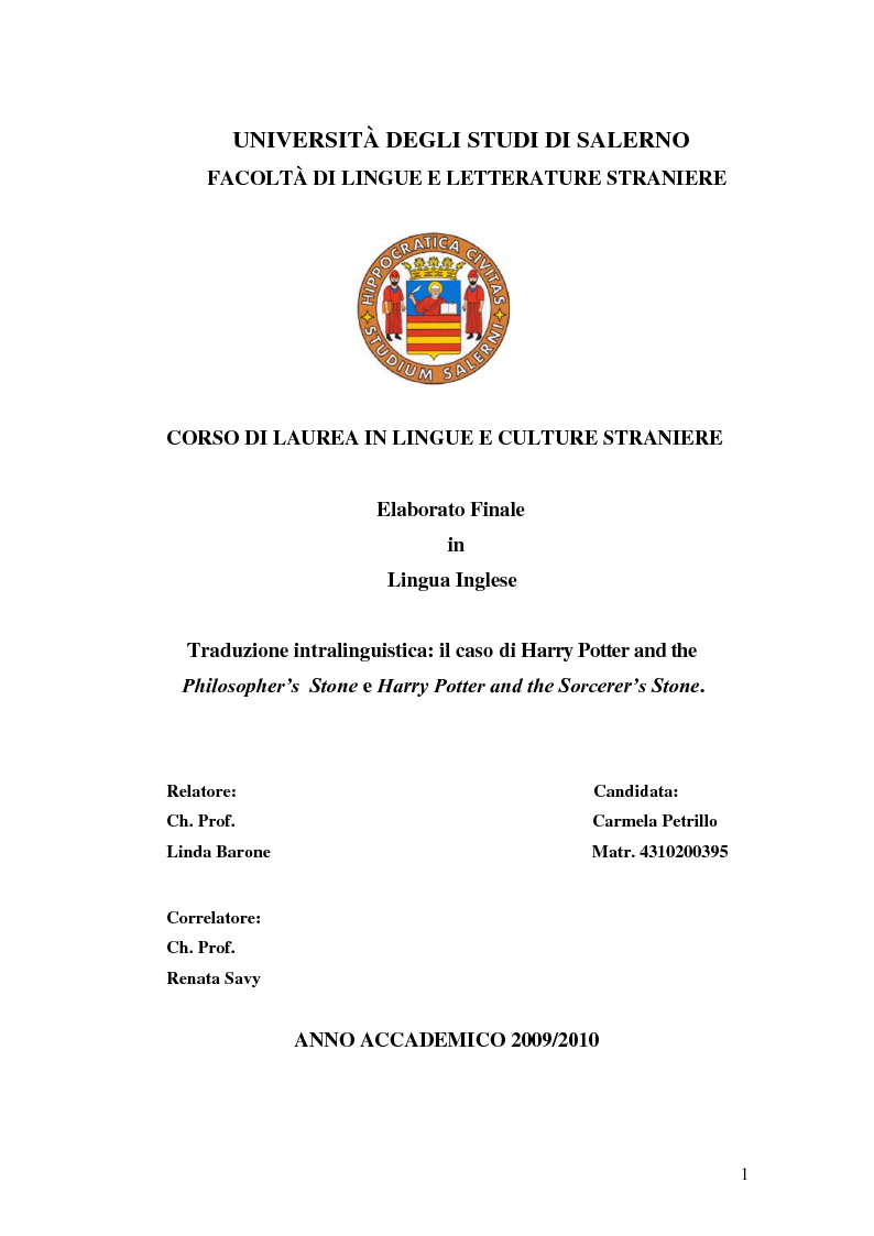 Tesi Di Laurea In Inglese Traduzione