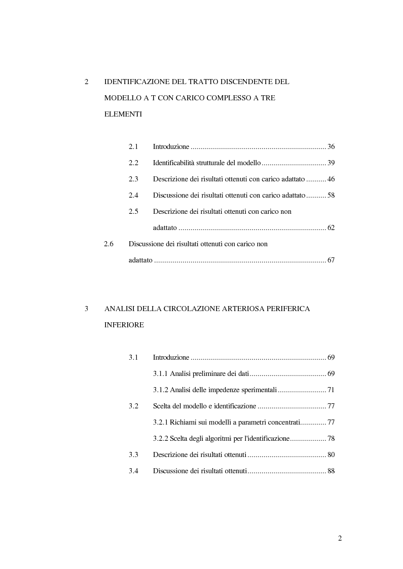 Indice della tesi: Analisi dell'impedenza di ingresso dell'aorta discendente mediante linea idraulica viscoelastica chiusa su un carico complesso, Pagina 2