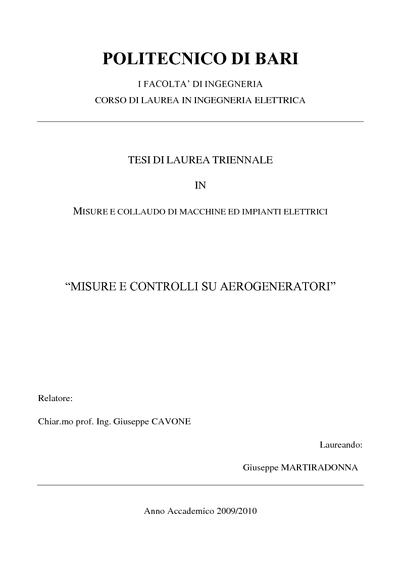 Anteprima della tesi: Misure e controlli su aerogeneratori, Pagina 1