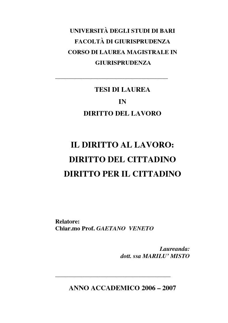 Universita Degli Studi Di Bari Facolta Di Giurisprudenza Corso Di