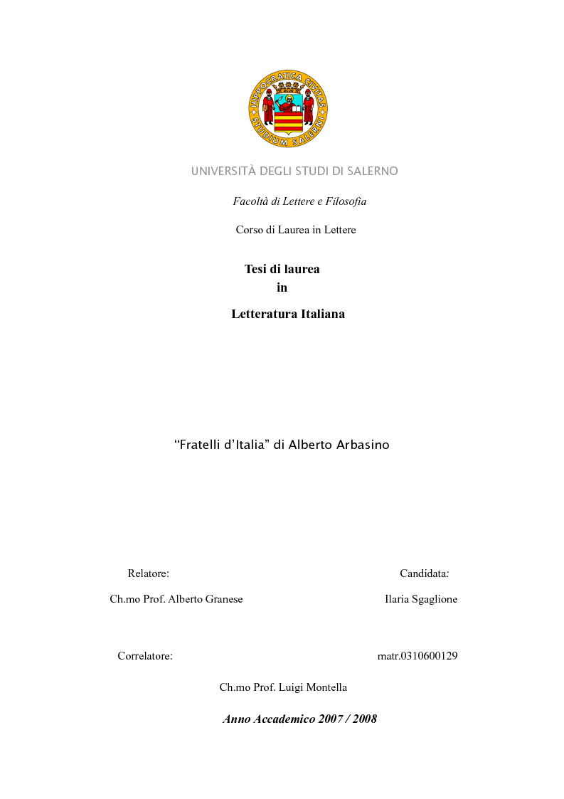 Anteprima della tesi: ''Fratelli d'Italia'' di Alberto Arbasino, Pagina 1