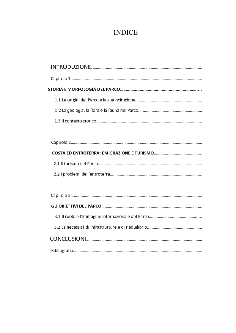 Indice della tesi: Un Parco Nazionale in Italia: il Cilento e Vallo di Diano, Pagina 1