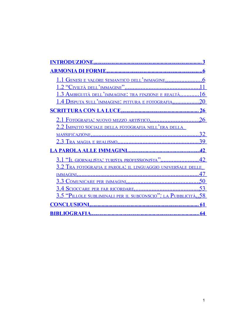 Indice della tesi: Fotografia: arte o informazione?, Pagina 1