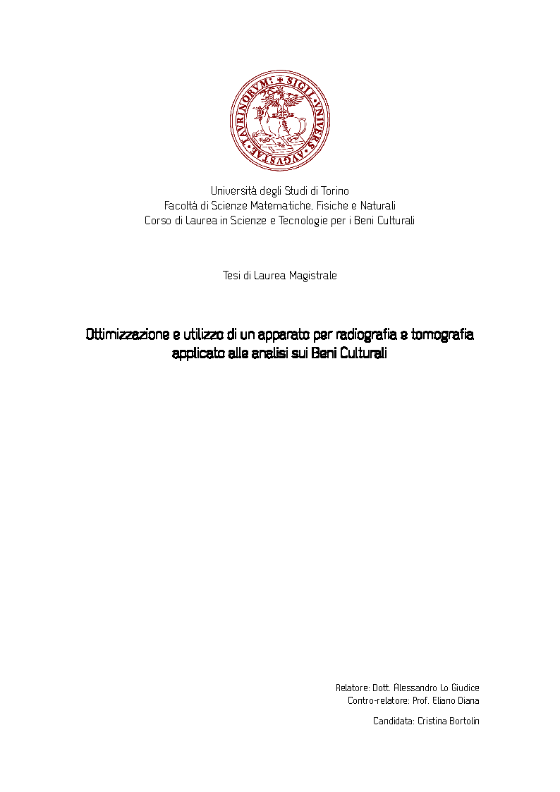 Anteprima della tesi: Ottimizzazione e utilizzo di un apparato per radiografia e tomografia applicato alle analisi sui Beni Culturali, Pagina 1