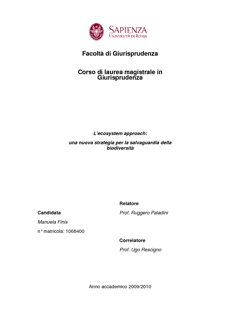 Anteprima della tesi: Ecosystem approach: una nuova strategia per la salvaguardia della biodiversità, Pagina 1