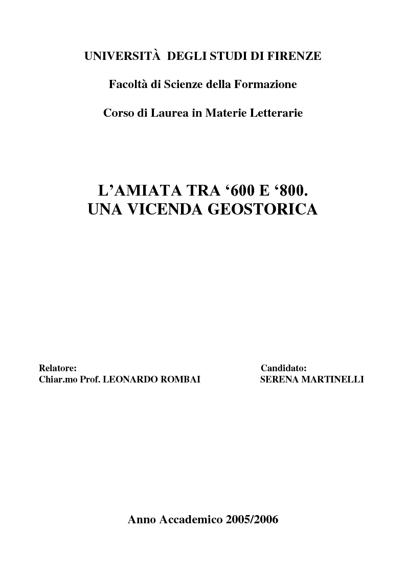 Anteprima della tesi: L'Amiata tra '600 e '800 - Una vicenda geostorica, Pagina 1