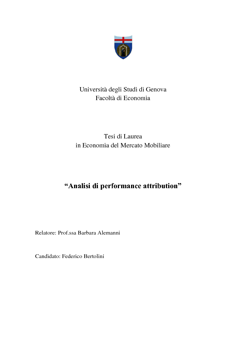 Anteprima della tesi: Analisi di performance attribution, Pagina 1