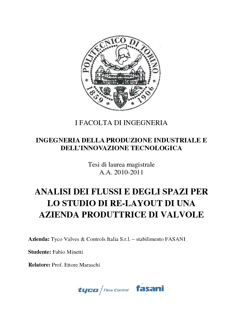 Anteprima della tesi: Analisi dei flussi e degli spazi per lo studio di re-layout di una azienda produttrice di valvole, Pagina 1