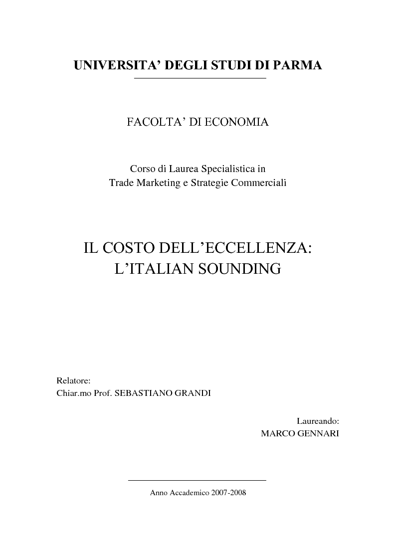 Anteprima della tesi: Il costo dell'eccellenza: l'Italian Sounding, Pagina 1