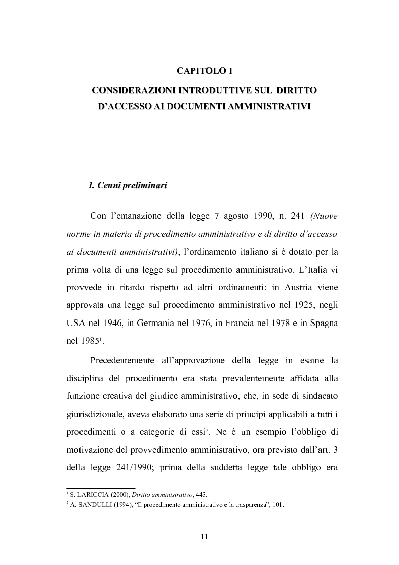 Anteprima della tesi: Tecniche di garanzia procedurali e processuali del diritto d'accesso ai documenti amministrativi, Pagina 12