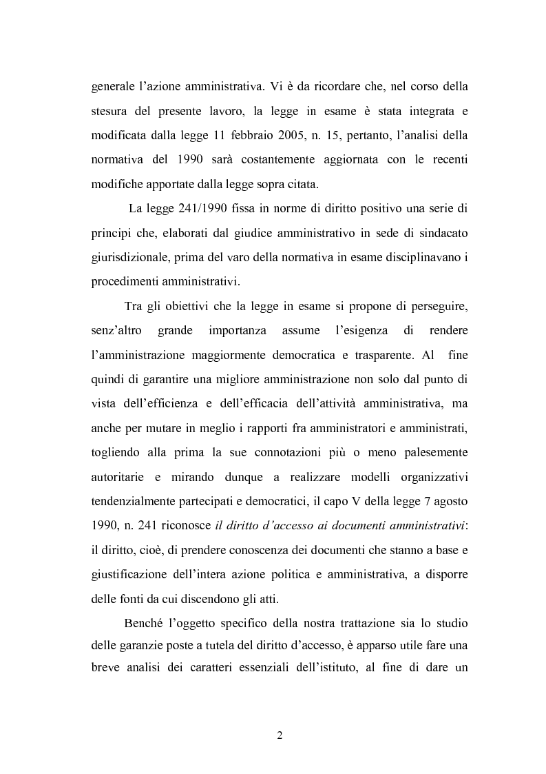 Anteprima della tesi: Tecniche di garanzia procedurali e processuali del diritto d'accesso ai documenti amministrativi, Pagina 3