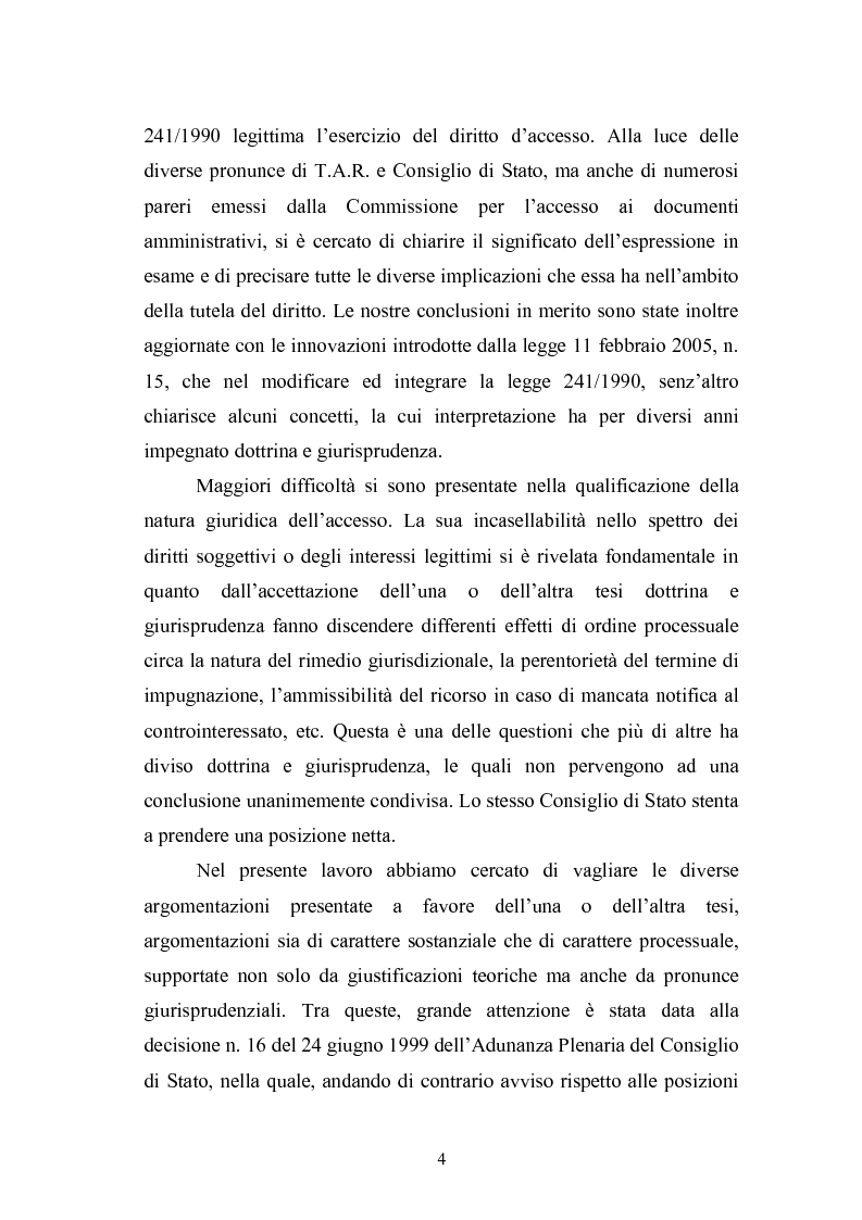 Anteprima della tesi: Tecniche di garanzia procedurali e processuali del diritto d'accesso ai documenti amministrativi, Pagina 5