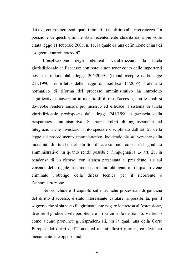 Anteprima della tesi: Tecniche di garanzia procedurali e processuali del diritto d'accesso ai documenti amministrativi, Pagina 8