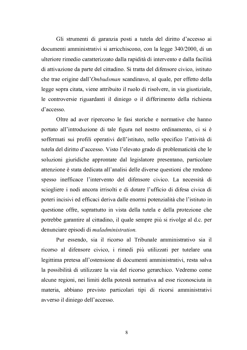Anteprima della tesi: Tecniche di garanzia procedurali e processuali del diritto d'accesso ai documenti amministrativi, Pagina 9