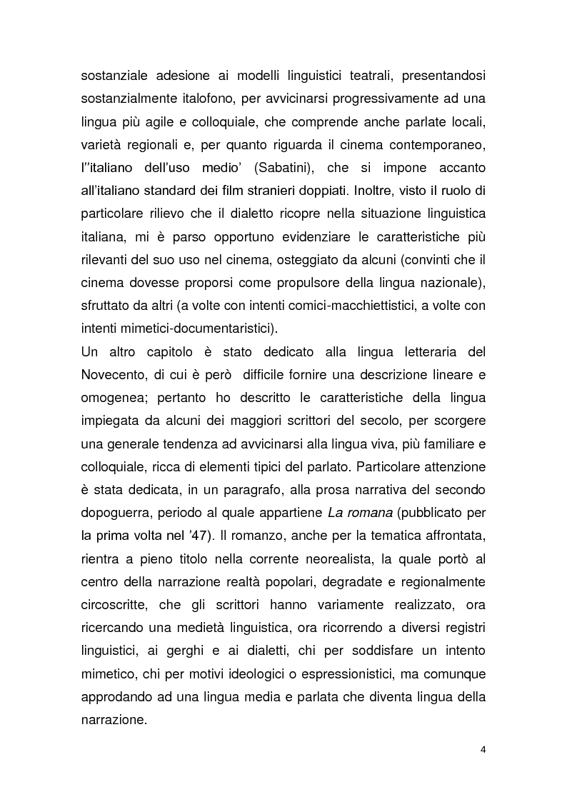 Anteprima della tesi: Dalla pagina allo schermo: analisi linguistica de "La romana" di Alberto Moravia e delle sue trasposizioni cinematografiche, Pagina 5