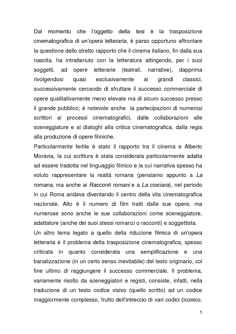 Anteprima della tesi: Dalla pagina allo schermo: analisi linguistica de "La romana" di Alberto Moravia e delle sue trasposizioni cinematografiche, Pagina 6