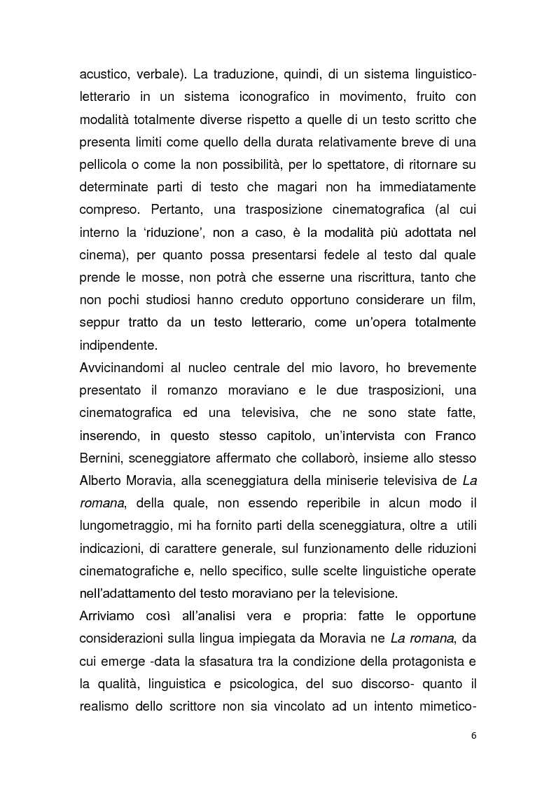 Anteprima della tesi: Dalla pagina allo schermo: analisi linguistica de "La romana" di Alberto Moravia e delle sue trasposizioni cinematografiche, Pagina 7