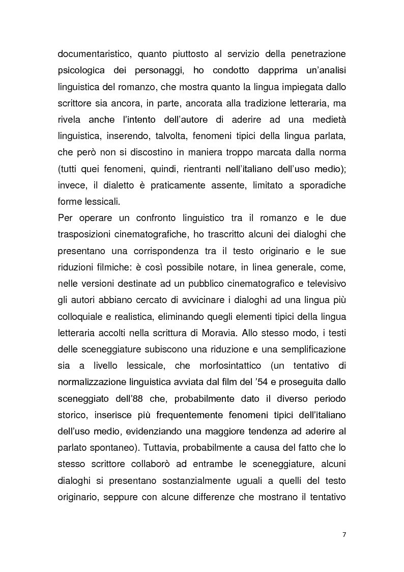 Anteprima della tesi: Dalla pagina allo schermo: analisi linguistica de "La romana" di Alberto Moravia e delle sue trasposizioni cinematografiche, Pagina 8