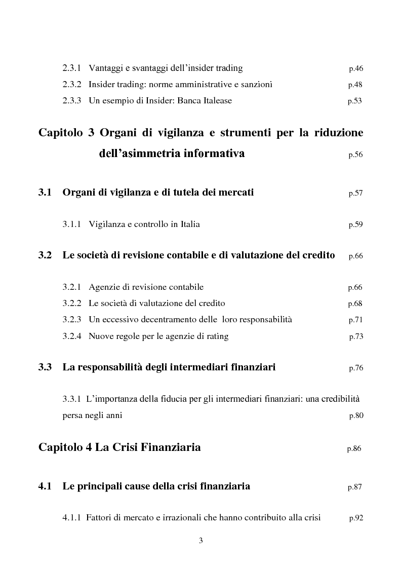 Indice della tesi: L’importanza dell’informazione all’interno dei mercati borsistici, Pagina 2