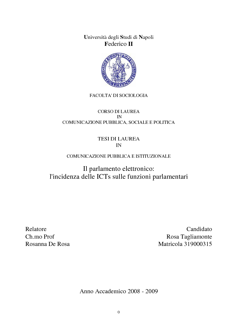 Anteprima della tesi: Il parlamento elettronico: l'incidenza delle ICTs sulle funzioni parlamentari, Pagina 1