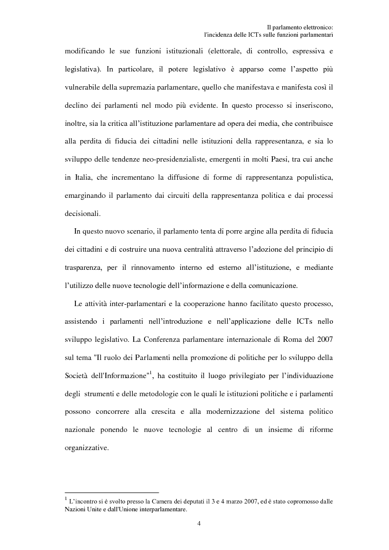 Anteprima della tesi: Il parlamento elettronico: l'incidenza delle ICTs sulle funzioni parlamentari, Pagina 3