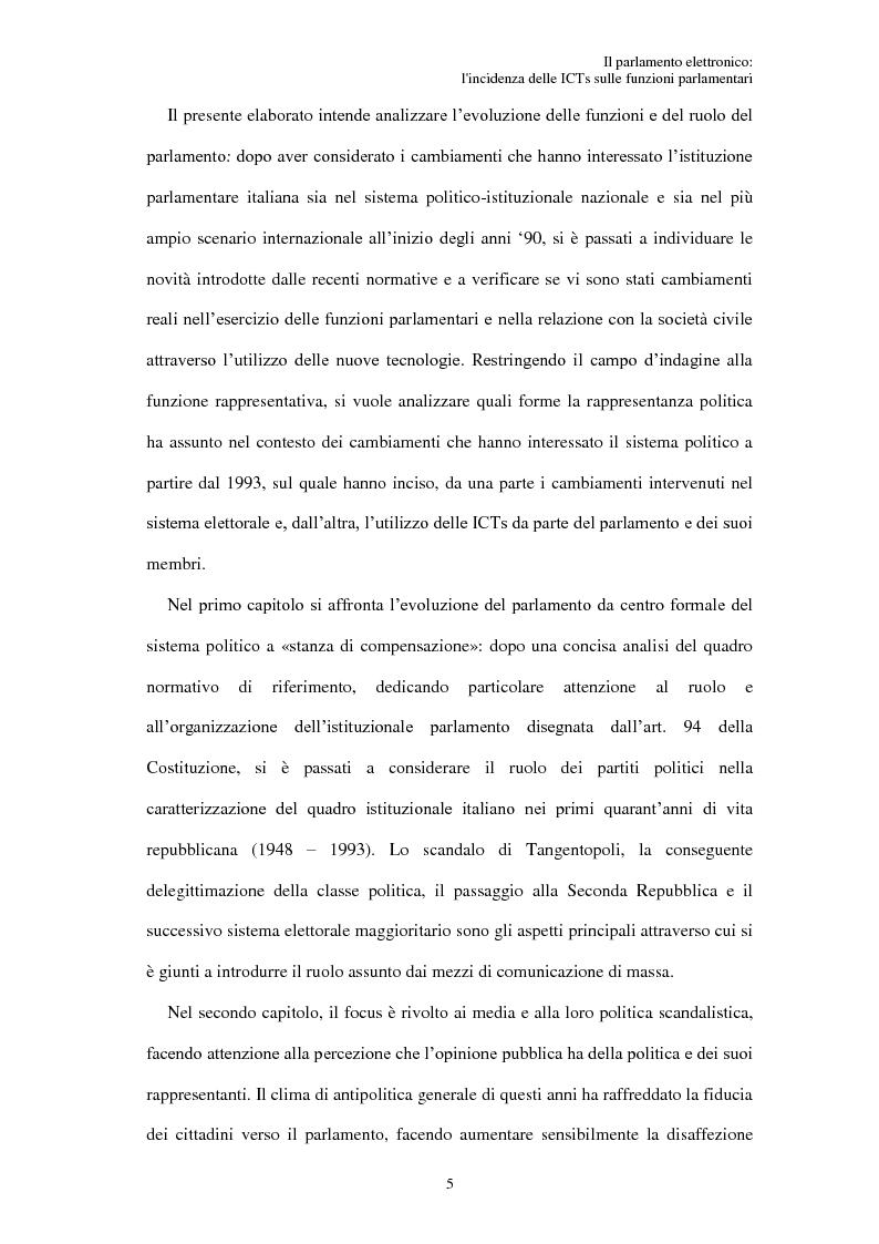 Anteprima della tesi: Il parlamento elettronico: l'incidenza delle ICTs sulle funzioni parlamentari, Pagina 4