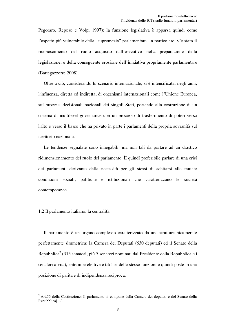 Anteprima della tesi: Il parlamento elettronico: l'incidenza delle ICTs sulle funzioni parlamentari, Pagina 7