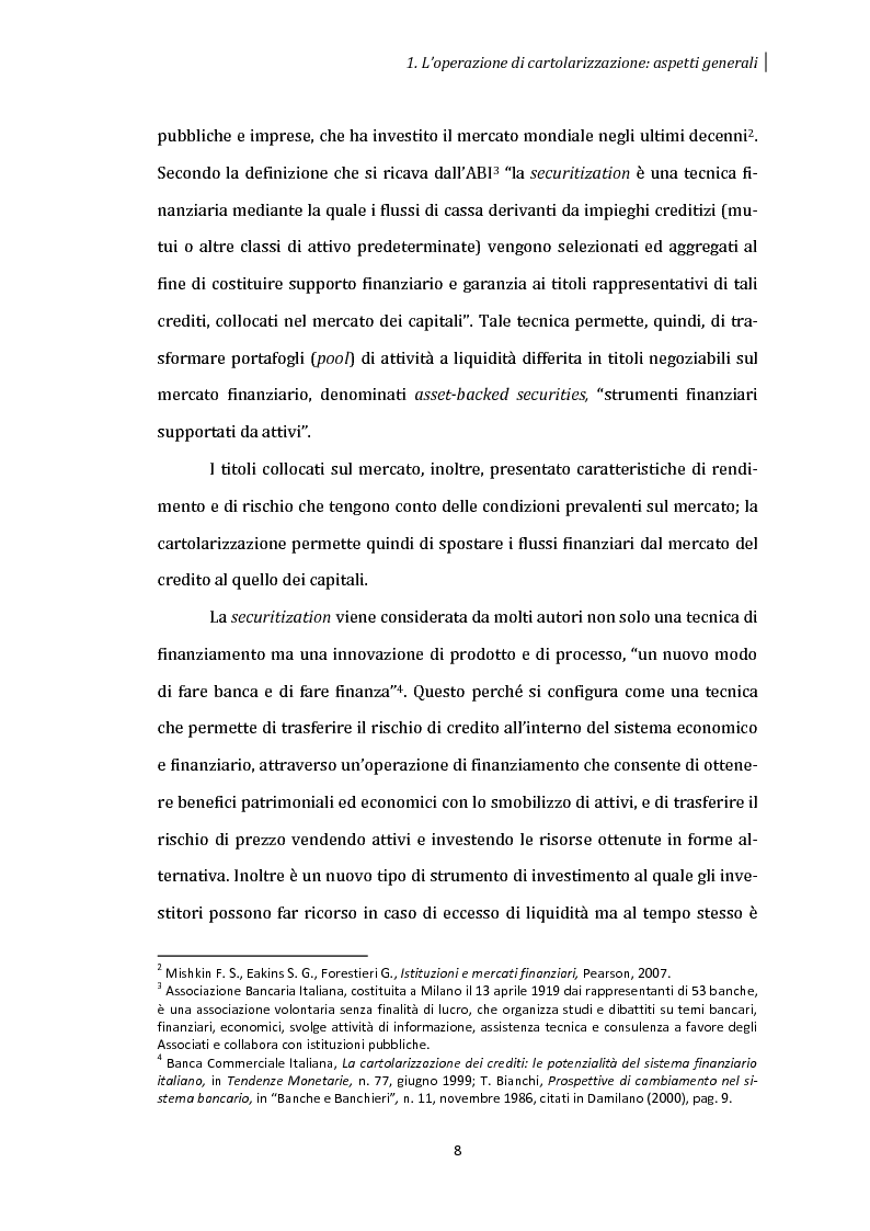 Anteprima della tesi: La cartolarizzazione dei crediti: aspetti generali dell'operazione e analisi dei principali gruppi bancari, Pagina 7
